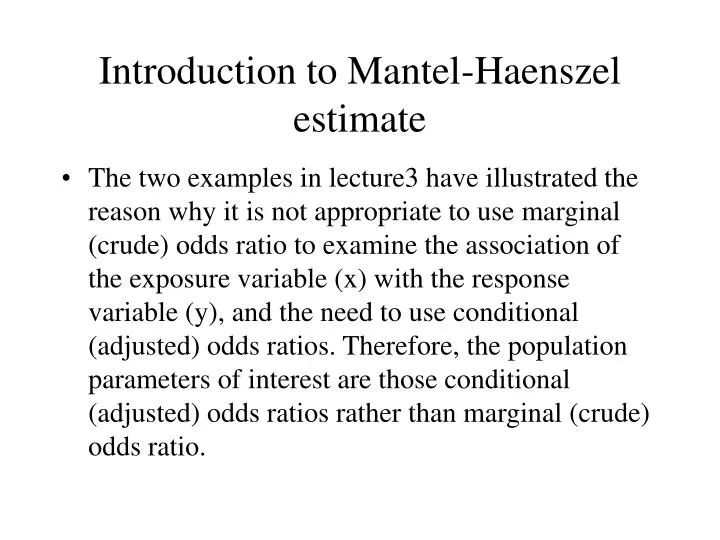 introduction to mantel haenszel estimate