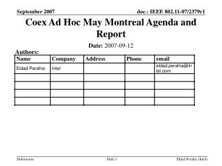 Coex Ad Hoc May Montreal Agenda and Report