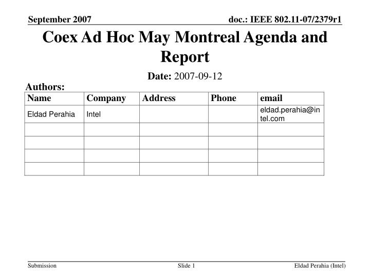 coex ad hoc may montreal agenda and report