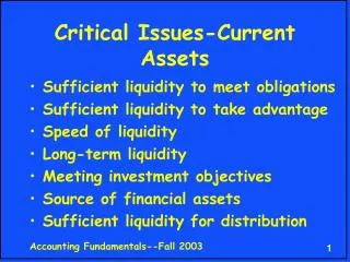 Critical Issues-Current Assets