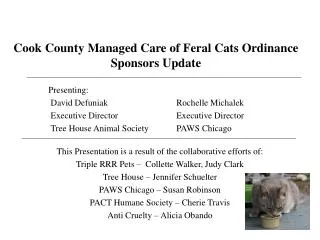 Cook County Managed Care of Feral Cats Ordinance Sponsors Update