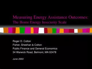 Measuring Energy Assistance Outcomes: The Home Energy Insecurity Scale