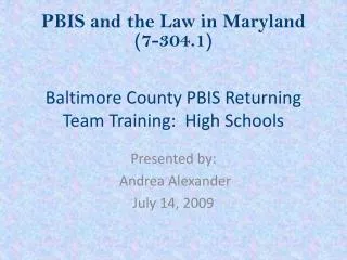 Baltimore County PBIS Returning Team Training: High Schools