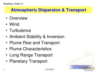 Atmospheric Dispersion &amp; Transport