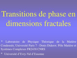 Transitions de phase en dimensions fractales