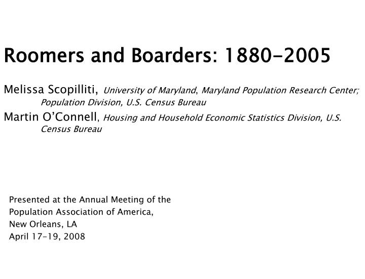 roomers and boarders 1880 2005