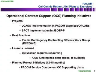 PACOM Col Connie Rother /J46: Plans &amp; Exercises