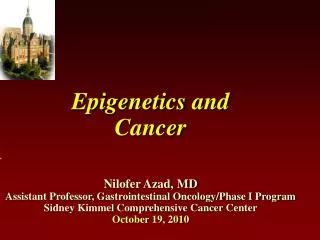 Epigenetics and Cancer + Nilofer Azad, MD Assistant Professor, Gastrointestinal Oncology/Phase I Program Sidney Kimmel