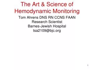 The Art &amp; Science of Hemodynamic Monitoring