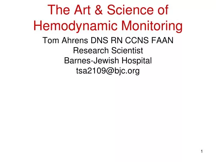 the art science of hemodynamic monitoring