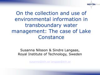 On the collection and use of environmental information in transboundary water management: The case of Lake Constance