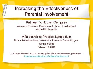 Increasing the Effectiveness of Parental Involvement