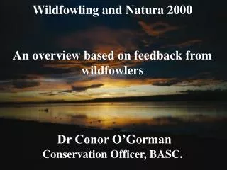 Wildfowling and Natura 2000 An overview based on feedback from wildfowlers Dr Conor O’Gorman Conservation Officer, BASC.