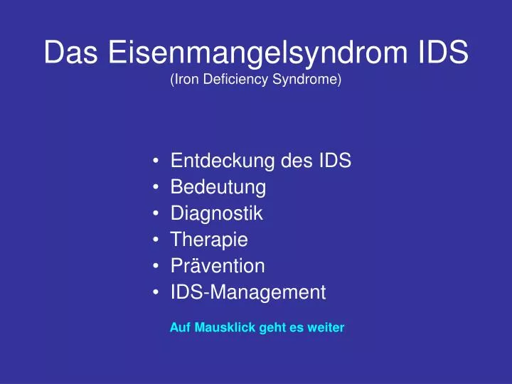 das eisenmangelsyndrom ids iron deficiency syndrome