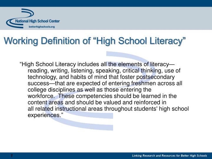 working definition of high school literacy