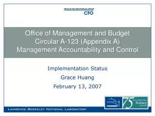 Office of Management and Budget Circular A-123 (Appendix A) Management Accountability and Control