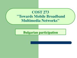 COST 273 &quot;Towards Mobile Broadband Multimedia Networks&quot;