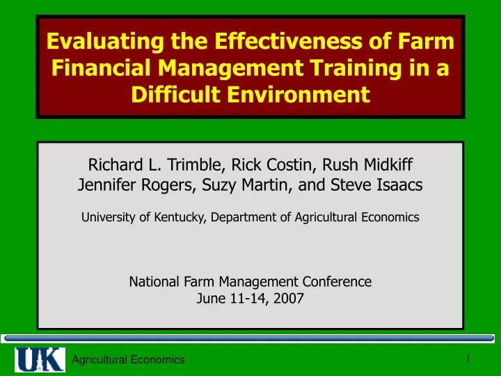 evaluating the effectiveness of farm financial management training in a difficult environment