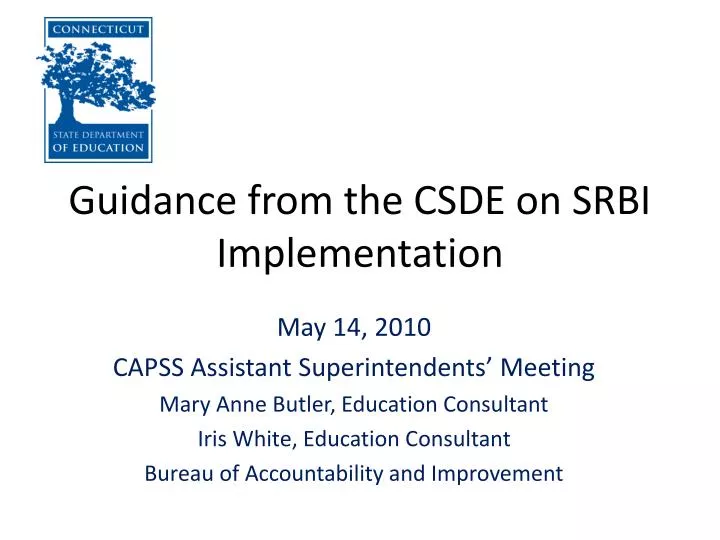guidance from the csde on srbi implementation
