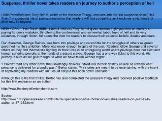 Suspense, thriller novel takes readers on journey to author'