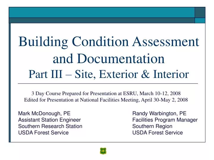 building condition assessment and documentation part iii site exterior interior