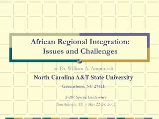 African Regional Integration: Issues and Challenges