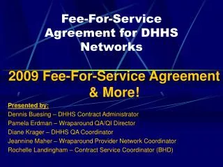 Fee-For-Service Agreement for DHHS Networks