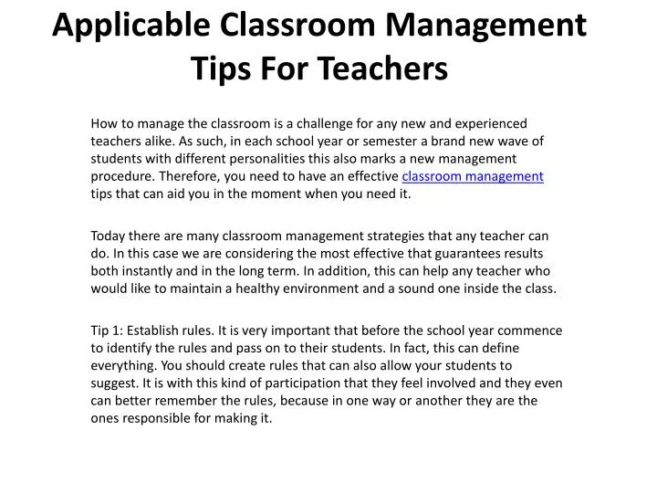 applicable classroom management tips for teachers
