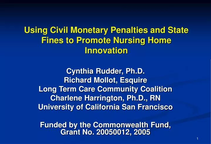 using civil monetary penalties and state fines to promote nursing home innovation