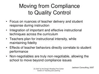 Moving from Compliance to Quality Control