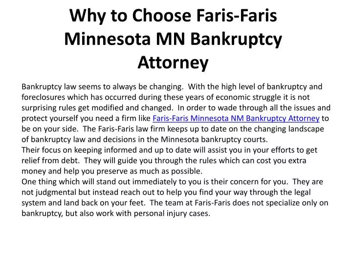 why to choose faris faris minnesota mn bankruptcy attorney