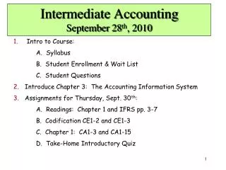 Intermediate Accounting September 28 th , 2010