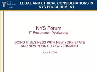 NYS Forum IT Procurement Workgroup