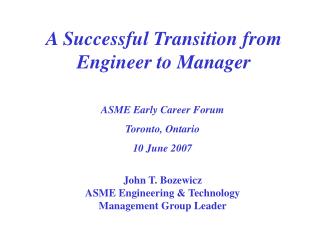 A Successful Transition from Engineer to Manager