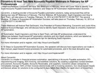 Corcentric to Host Two New Accounts Payable Webinars in Febr