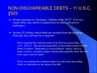 NON-DISCHAREABLE DEBTS – 11 U.S.C. §523