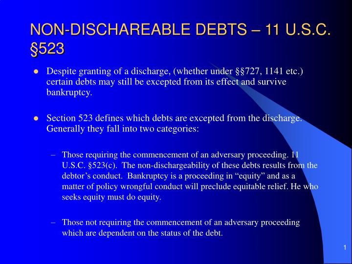 non dischareable debts 11 u s c 523