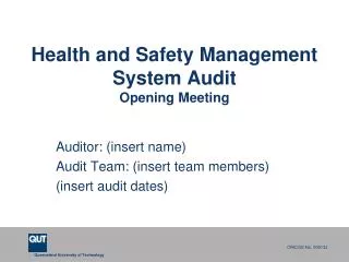 Health and Safety Management System Audit Opening Meeting