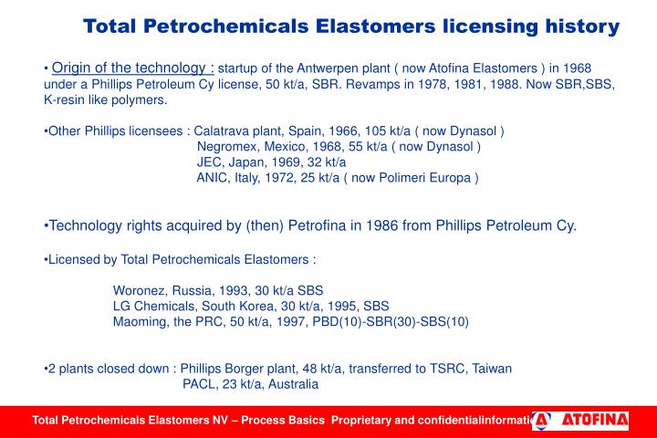 total petrochemicals elastomers licensing history