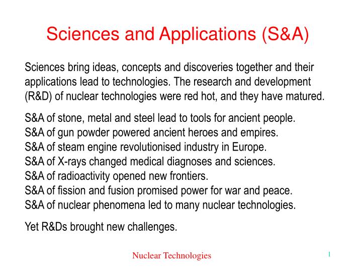 sciences and applications s a