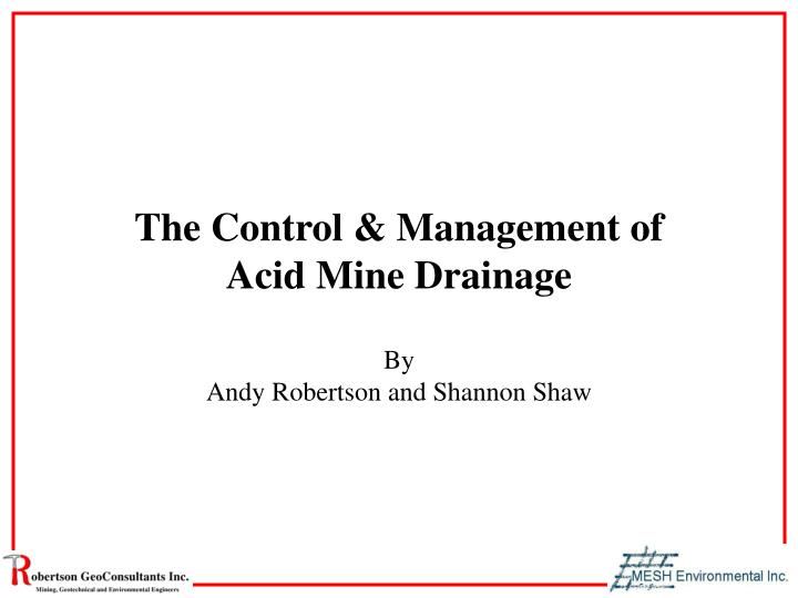 the control management of acid mine drainage