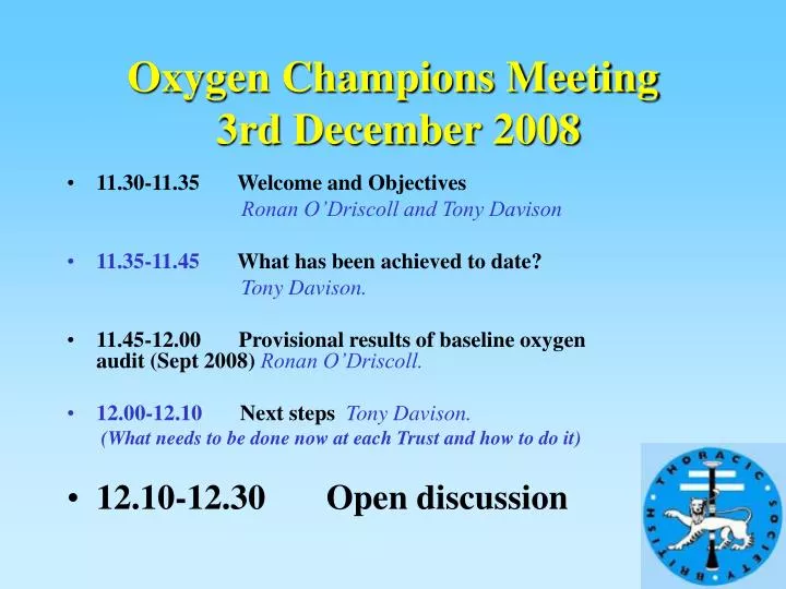 oxygen champions meeting 3rd december 2008
