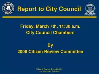 Report to City Council