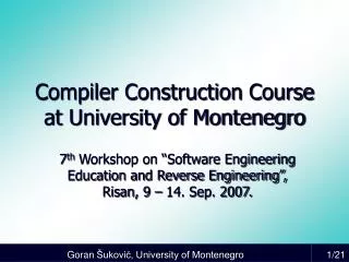 Compiler Construction Course at University of Montenegro