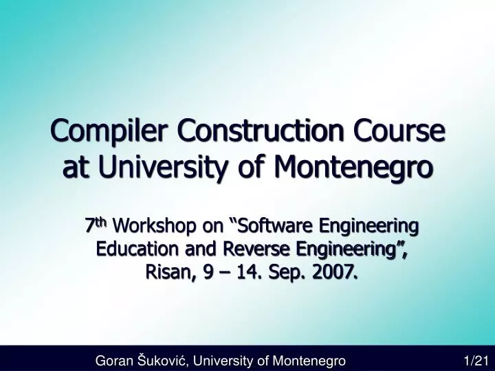 compiler construction course at university of montenegro