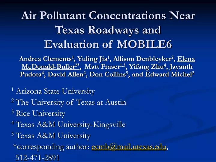 air pollutant concentrations near texas roadways and evaluation of mobile6