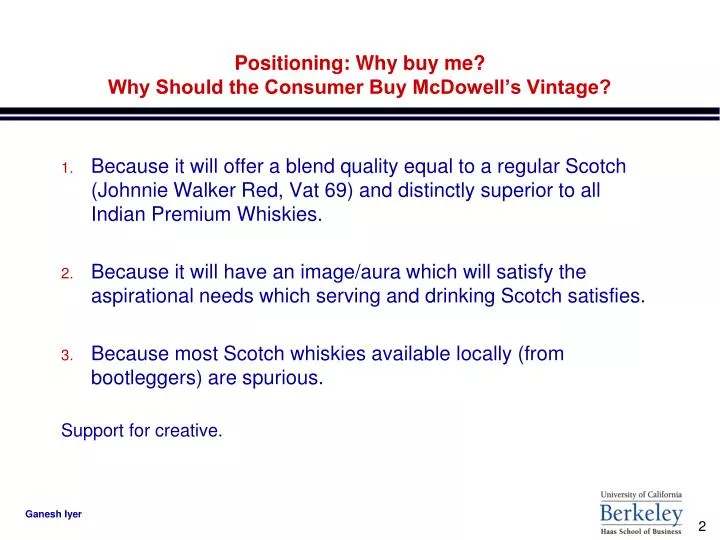positioning why buy me why should the consumer buy mcdowell s vintage
