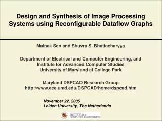 Design and Synthesis of Image Processing Systems using Reconfigurable Dataflow Graphs