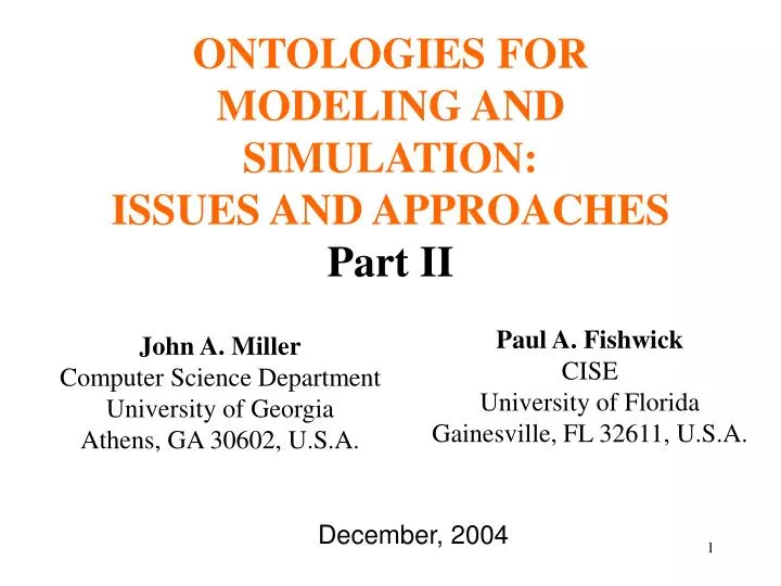 ontologies for modeling and simulation issues and approaches part ii