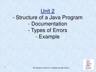 Unit 2 - Structure of a Java Program - Documentation - Types of Errors - Example